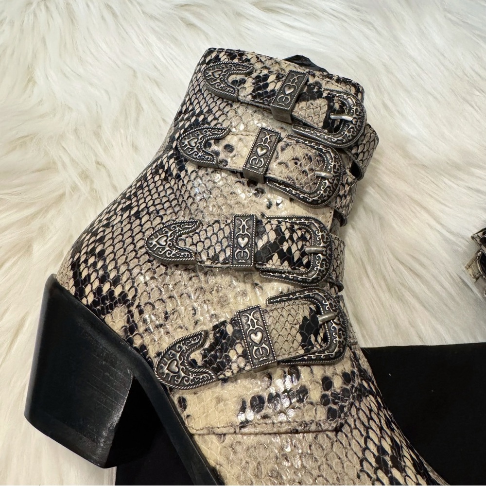 Twinset Milano Python Print Leather Heeled Ankle Boots Size EU 36 / US 6 - Picture 6 of 16
